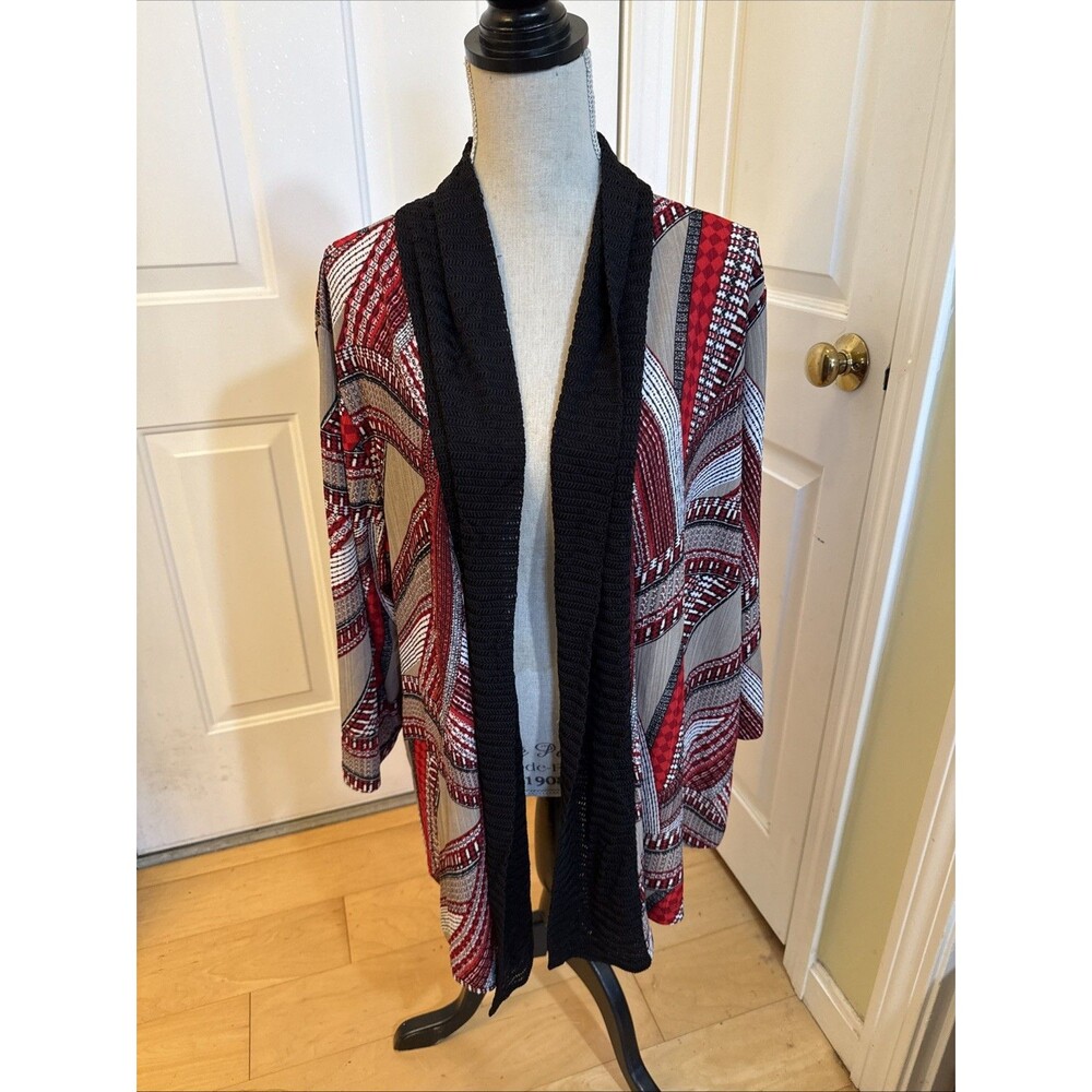 COMFY CHICOS chicos easywear red print long sleeved cardigan size 3
